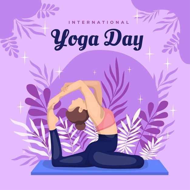 the international yoga day poster with a woman doing yoga on a mat in front of plants