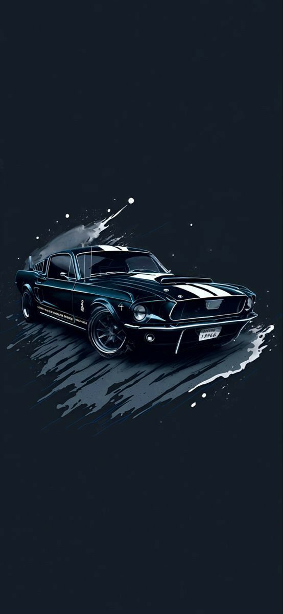 an old muscle car painted in black and white