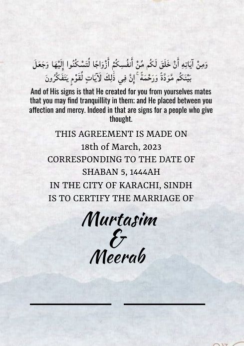 the marriage certificate is in arabic and english