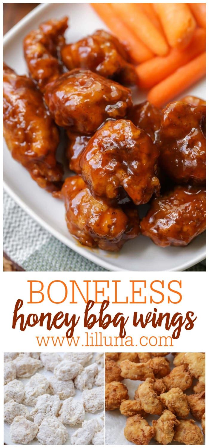 honey bbq wings with carrots and celery on the side are shown