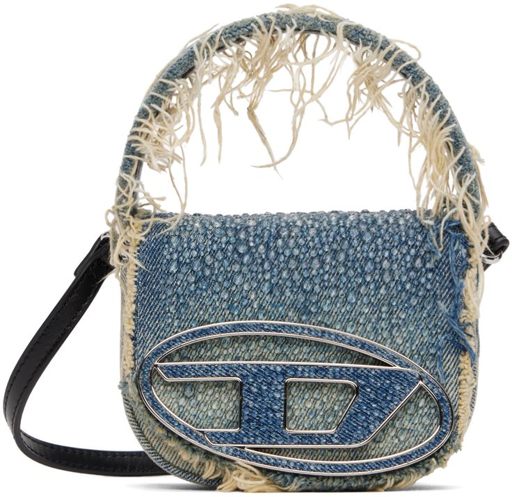 Non-stretch denim top handle bag in blue. �· Fading and frayed edges throughout · Fixed carry handle · Adjustable and detachable leather shoulder strap · Crystal-cut logo hardware and detailing at face · Magnetic press-stud flap · Logo-woven twill lining · H4 x W5 x D2 Supplier color: Blue 1dr Bag, Chloe 2024, Diesel 1dr, Fits Fall, Diesel Bag, Denim Crossbody, Diesel Denim, Fancy Bags, Chanel 2