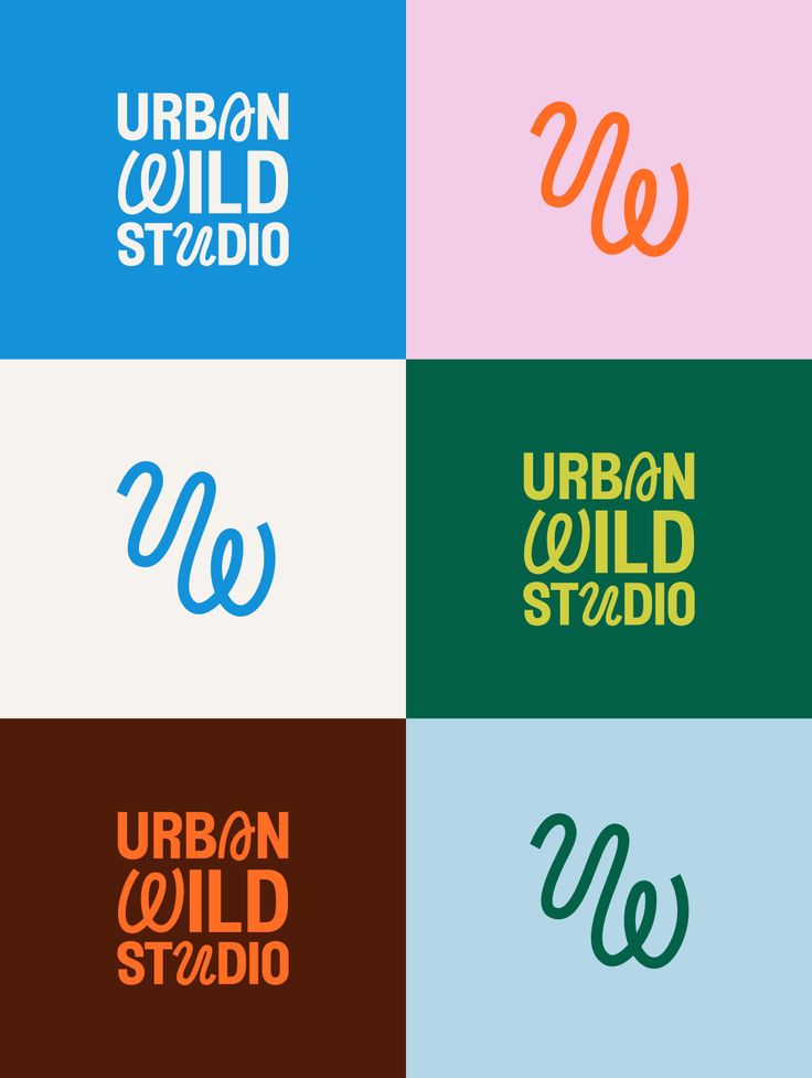 four different colored logos with the words urban and wild studio on them in various colors