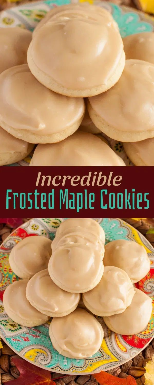 there is a plate full of frosted maple cookies