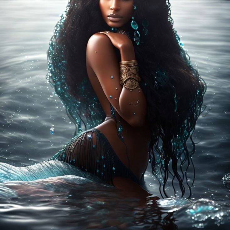 a woman with long hair in the water