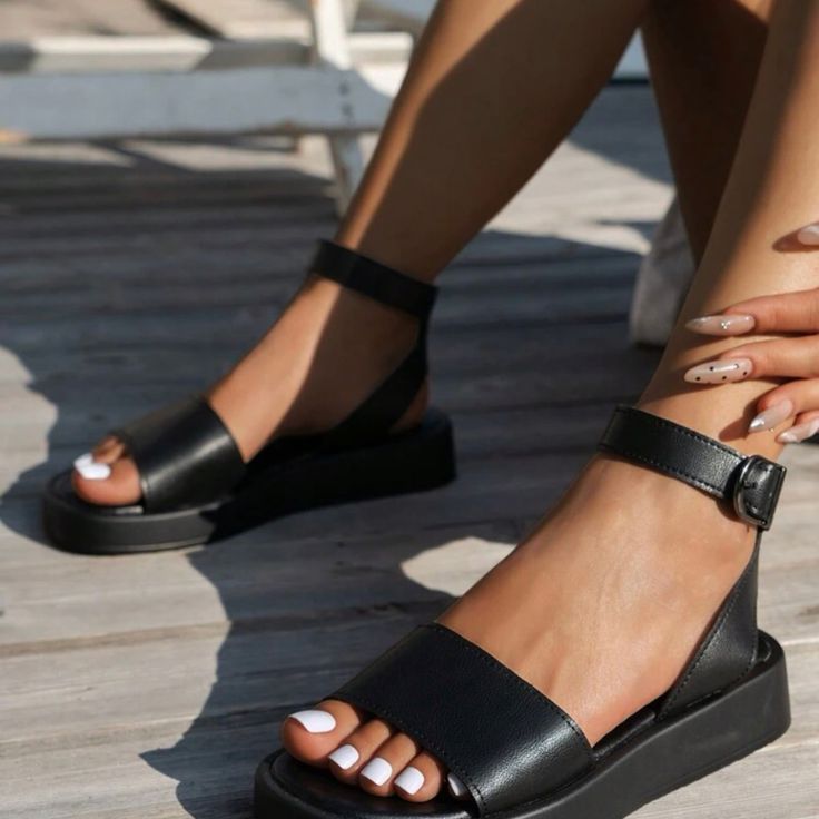 Stylish Black Ankle Strap Sandals 10.5 Ankle-high Leather Sandals For Beach, Leather Sandals For The Beach, Ankle-high Sandals With Buckle Closure For Summer, Chic Ankle-high Beach Sandals, Ankle-high Synthetic Sandals For The Beach, Ankle-high Beach Sandals For Summer, Black Ankle-high Sandals With Buckle Closure, Ankle-high Sandals For Summer Vacation, Adjustable Ankle-high Sandals For Summer