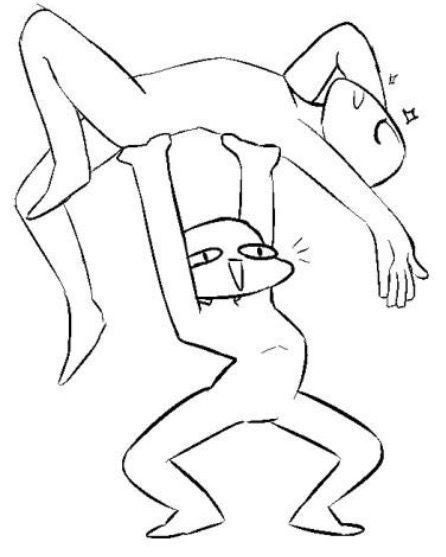 a drawing of a person doing a handstand on another person's head