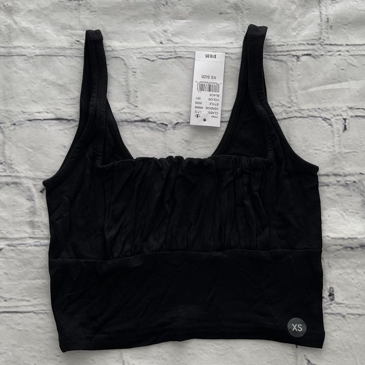 Pacsun Women's Black Crop Top New With Tag, Never Worn. #Tds217p Black Summer Tops With Built-in Bra, Trendy Black Tank Top For The Beach, Trendy Black Tank Top For Beach, Black Crop Top Tank Top For Beach, Casual Black Crop Top With Built-in Bra, Black Tops With Built-in Bra For Summer, Black Top With Built-in Bra For Summer, Black Stretch Summer Crop Top, Black Tank Top With Built-in Bra For Summer