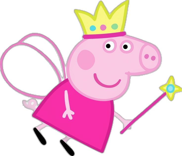 a cartoon pig wearing a crown and holding a wand