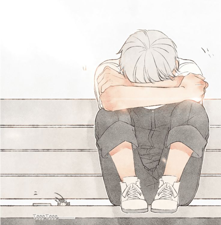 a drawing of a person sitting on a bench with their arms around each other's shoulders