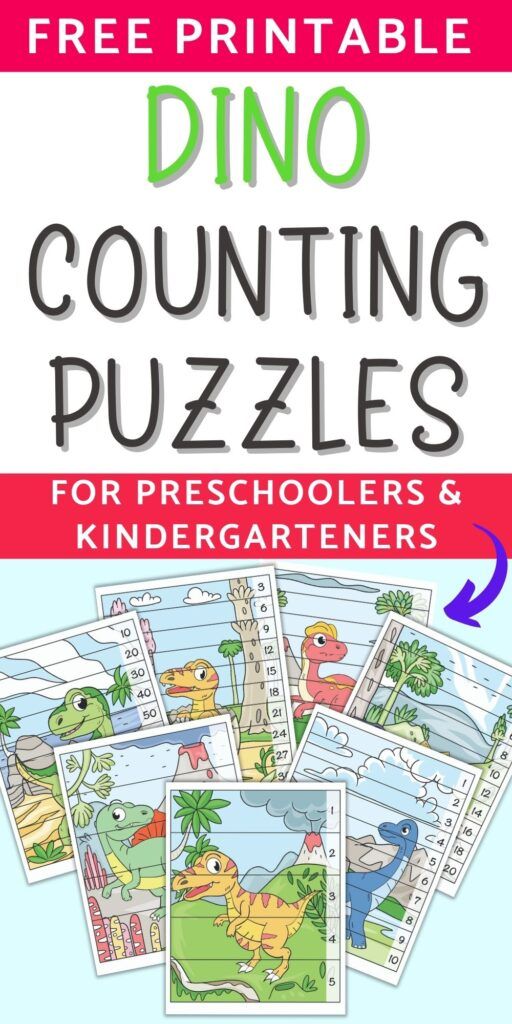 free printable dino counting puzzles for preschoolers and kindergartner's