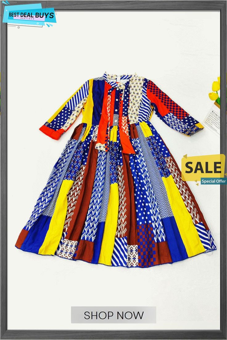 Long Sleeves Figure Print Midi Dresss Casual Patchwork Midi Dress For Party, Casual Party Midi Dress With Patchwork, Multicolor Pleated Dress For Fall, Elegant Multicolor Patchwork Midi Dress, Midi Dresss, Long Sleeves, Long Sleeve