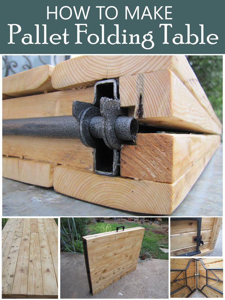 how to make pallet folding table with pictures and text overlays that reads, how to make pallet folding table