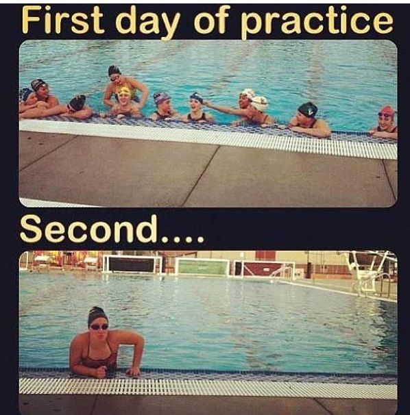 the first day of practice is at the swimming pool and it's time to go