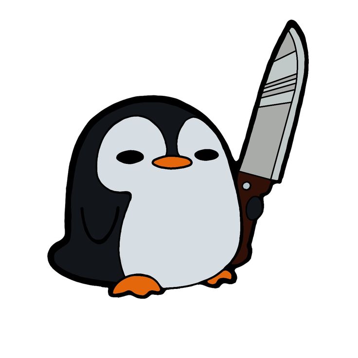 a penguin with a knife in its hand