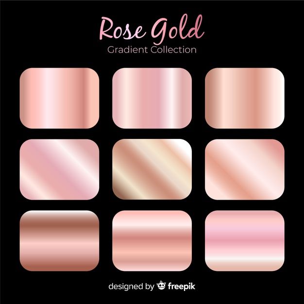 the rose gold gradient collection is displayed on a black background with white and pink highlights