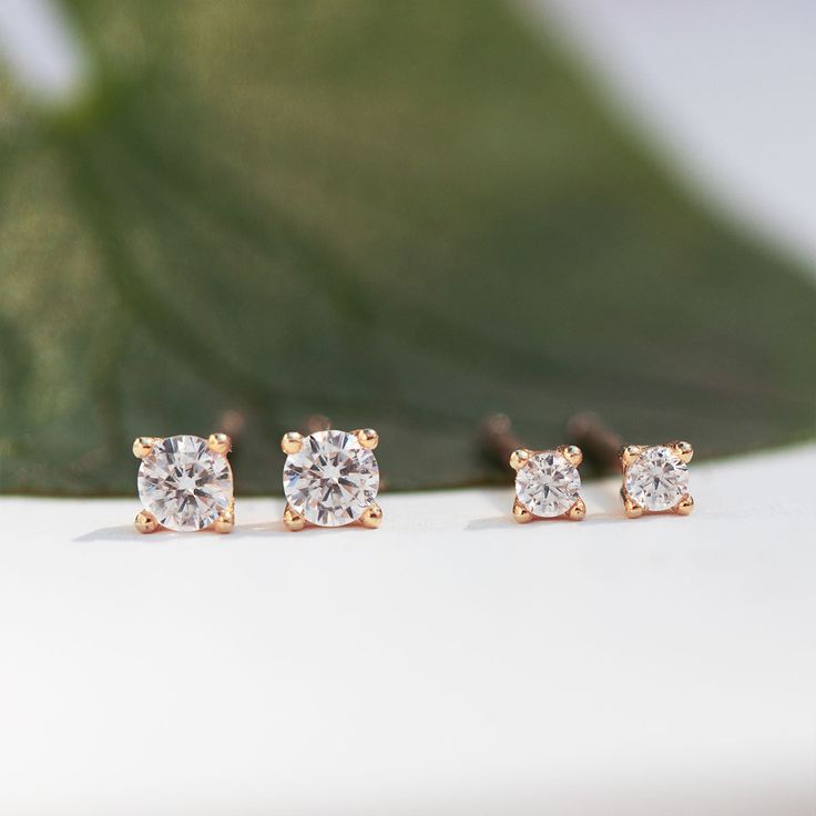 Enhance your classic style with this elegant stud earrings set. A sophisticated basics that will elevate every occasion. . 14K Rose Gold over Sterling Silver Cubic Zirconia pave crystals, Prong Setting Hypoallergenic post Diameter: 2mm and 3mm POST Length 9mm, Thickness 0.8mm(20 gauge) #E546-2RG+3RG Third Piercing, Knots Jewelry, Moms Bracelet, Choker Pendant, Lobe Piercing, Gold Statement Ring, Tragus Earrings, Climber Earrings, Tiny Studs