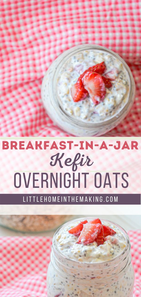 overnight oats in a jar with strawberries on top