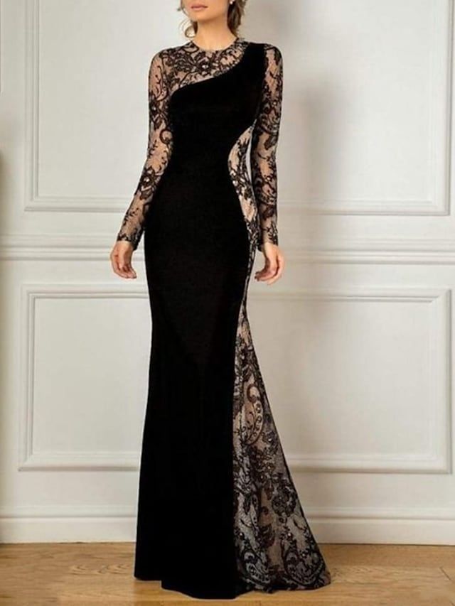 Mermaid / Trumpet Mother of the Bride Dress Wedding Guest Party Elegant Jewel Neck Floor Length Lace Velvet Long Sleeve No with Appliques Color Block 2023 9417449 2023 – $149.99 Brides Mom Dress, Elegant Black Dress, فستان سهرة, Fall Wedding Dresses, Mother Of The Bride Dress, Mom Dress, Jewel Neck, Dress Wedding, Mother Of The Bride Dresses