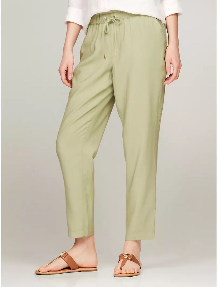 Tapered Drawstring Pant, Charlotte Green Summer Tapered Leg Sweatpants With Elastic Waistband, Relaxed Fit Tapered Leg Bottoms With Tie Waist, Tommy Hilfiger Summer Bottoms With Pockets, Spring Straight Joggers With Drawstring, Straight Joggers With Drawstring For Spring, Relaxed Fit Tapered Leg Pants With Tie Waist, Spring Straight Leg Joggers With Elastic Waistband, Casual Tapered Leg Pants With Tie Waist, Summer Relaxed Fit Joggers With Elastic Waistband