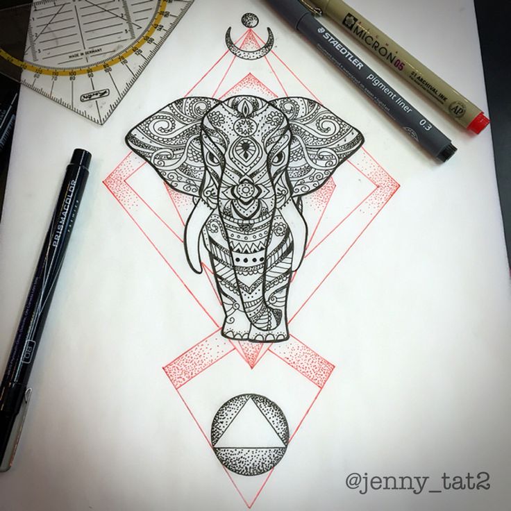 an elephant drawn on paper with markers and pencils