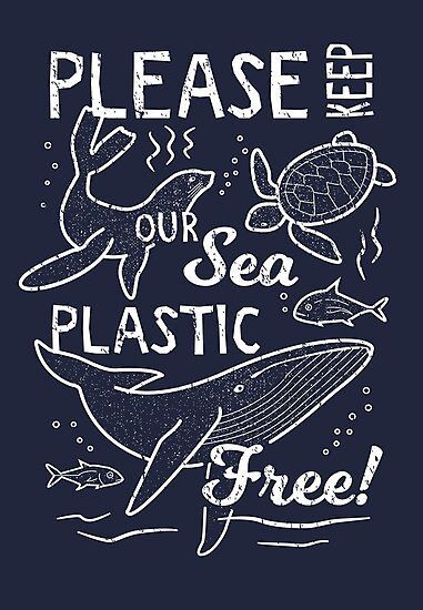 a blue t - shirt that says please keep our sea plastic free with two dolphins and a turtle