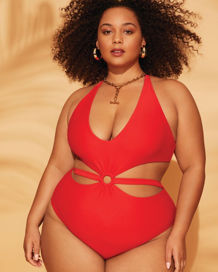 A cut above the rest, this one-piece shows off your summer bod with a sleek cutout and chic keyhole detail at the waist. Wear this bathing suit with a fabulous pair of oversized sunnies for a glam effect. Pack this plus-size out cutout one-piece into your carry-on for a chic beach look. Anini Swimwear Jacey Cutout One-Piece | Red | Swimsuits | Materials & Care Instructions: ['100% Spandex', 'Hand wash', 'Imported'] Chic Cutout Backless Swimwear, Chic Cutout Swimwear For Beach Season, Chic Cutout Swimwear For Pool, Cutout Beachwear Swimwear For Vacation, Solid Color Cutout Swimwear For Pool, Chic Red Swimwear For Beach Party, Chic Cutout Swimwear For Vacation, Chic Red Halter Neck Swimwear, Solid Cutout Swimwear For Summer