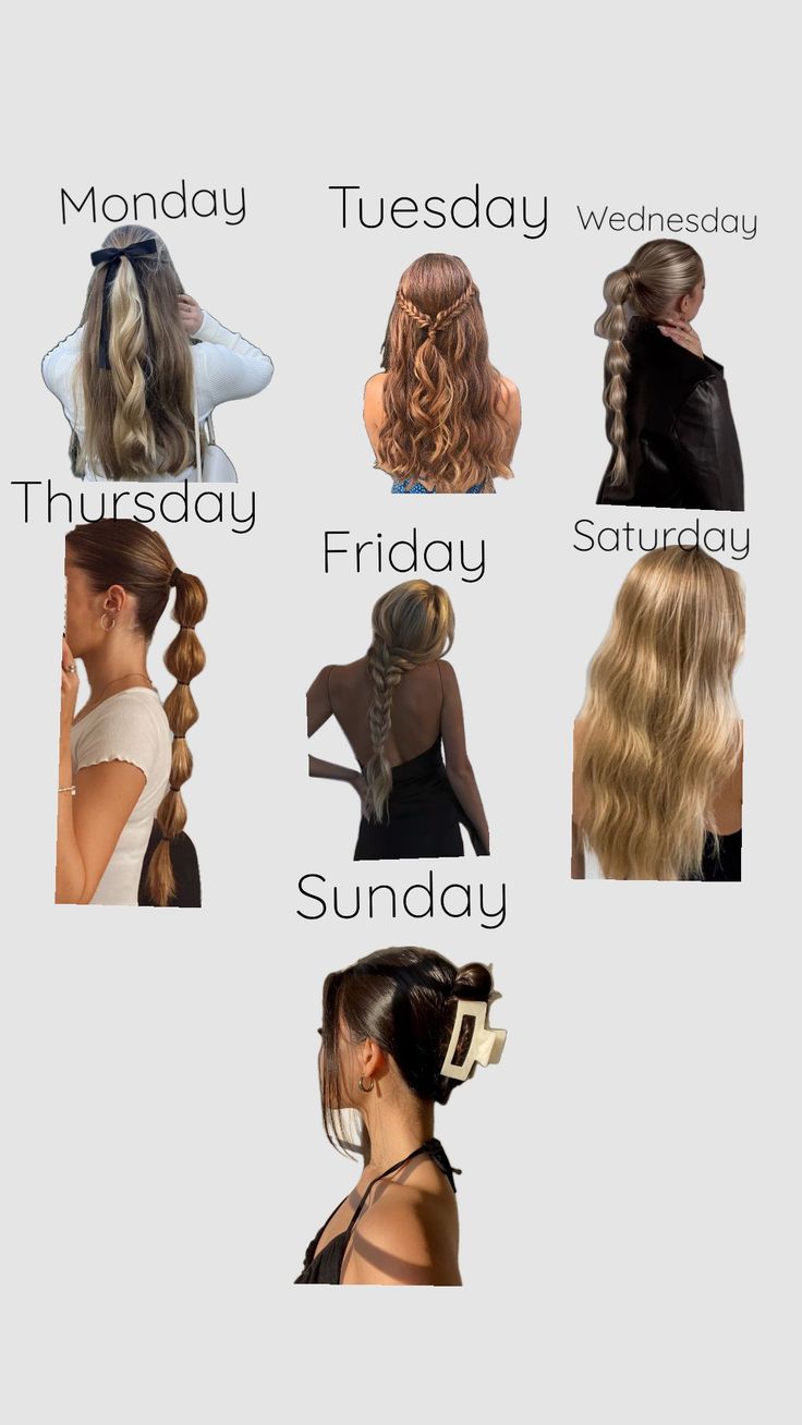 Hairstyles for the week Cute And Easy Hairstyles For Thick Long Hair, Week Hairstyles For School, Hairstyles Of The Week For School, Very Wavy Hairstyles, Cute But Lazy Hairstyles, What To Do With Your Hair For School, Cute School Photo Hairstyles, Hairstyles For Day 1 Hair, Hair Styles School Cute