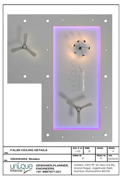 an advertisement for a ceiling fan with lights on the wall and below it is a purple light