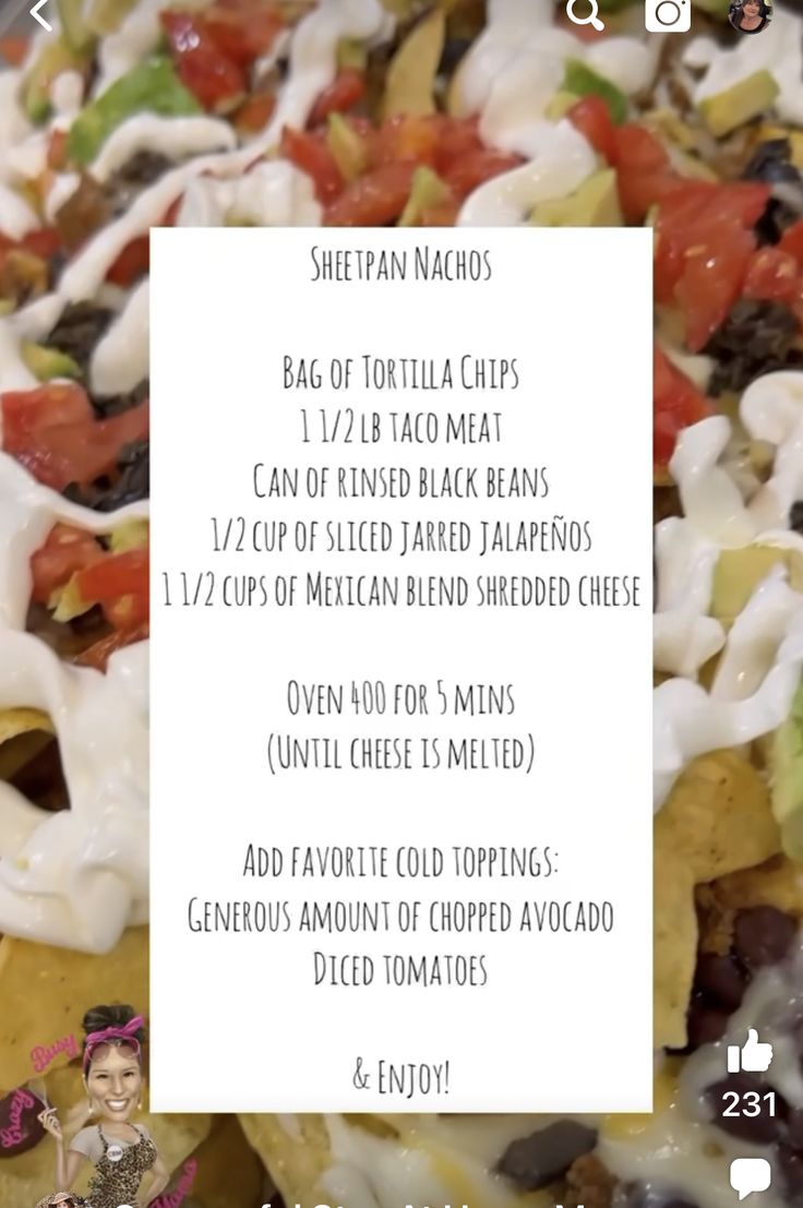 a recipe for mexican nachos is shown on the screen with an image of a doll