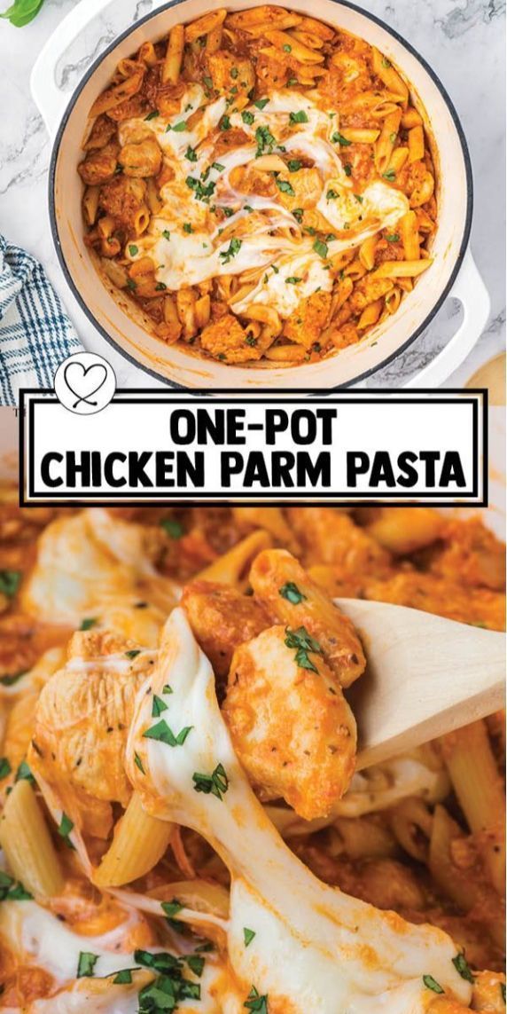 one pot chicken parm pasta is an easy and delicious dinner