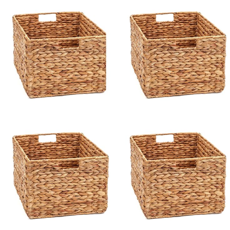 four woven baskets with handles on each side