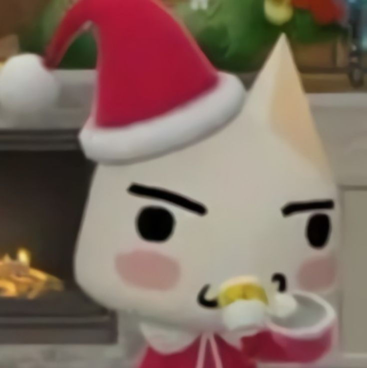 a cartoon cat wearing a santa hat and eating food in front of a fire place