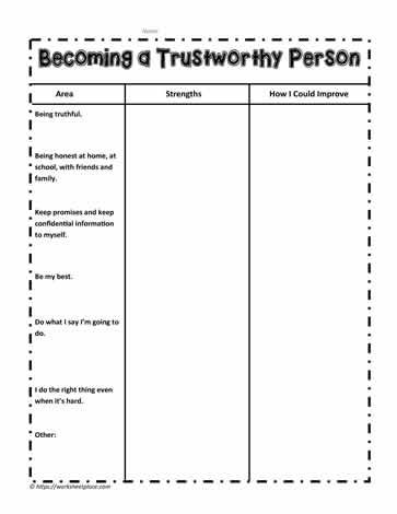 a printable worksheet for teaching about trustworthy person