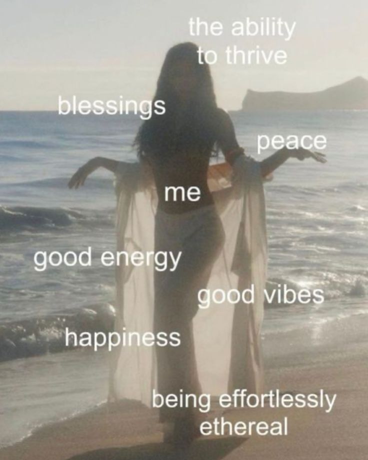 a woman standing on top of a beach next to the ocean with words above her