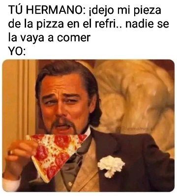 a man eating a slice of pizza with the caption that reads, naddie puede acabres una pizza familiar solo yo