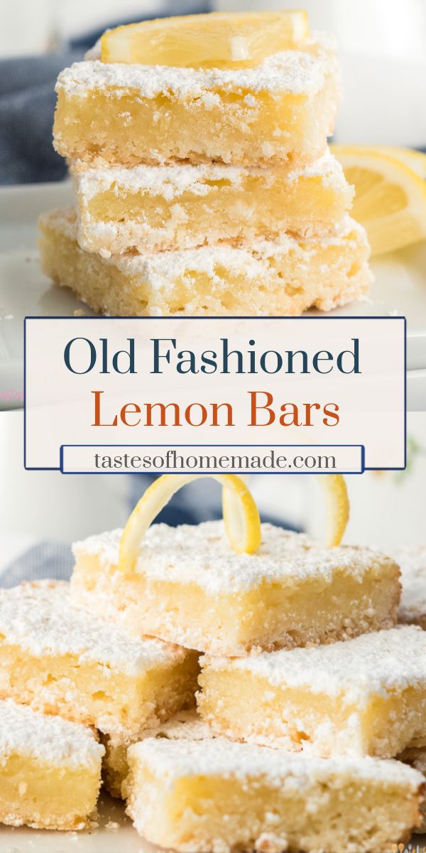 lemon bars stacked on top of each other with the words old fashioned lemon bars above them