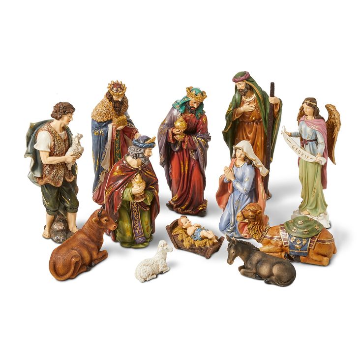 a group of figurines depicting the birth of jesus