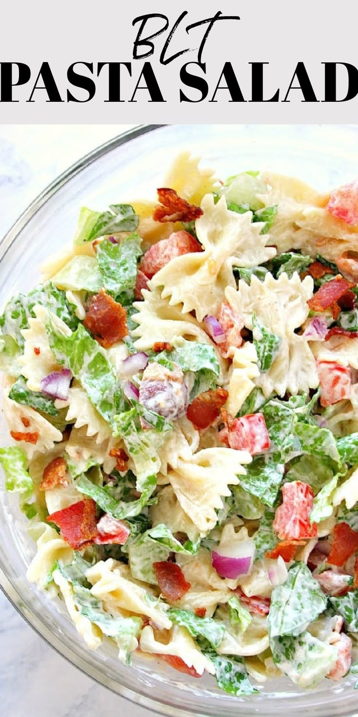 BLT Pasta Salad in a bowl. Leftover Smoked Pork, Pork Bbq Sauce, Blt Pasta Salad, Summer Pasta Salad Recipes, Blt Pasta, Cold Pasta Salad Recipes, Blt Pasta Salads, Pork Bbq, Farfalle Pasta