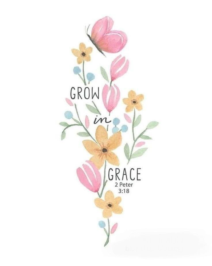 the words grow my grace are shown in pink and yellow flowers