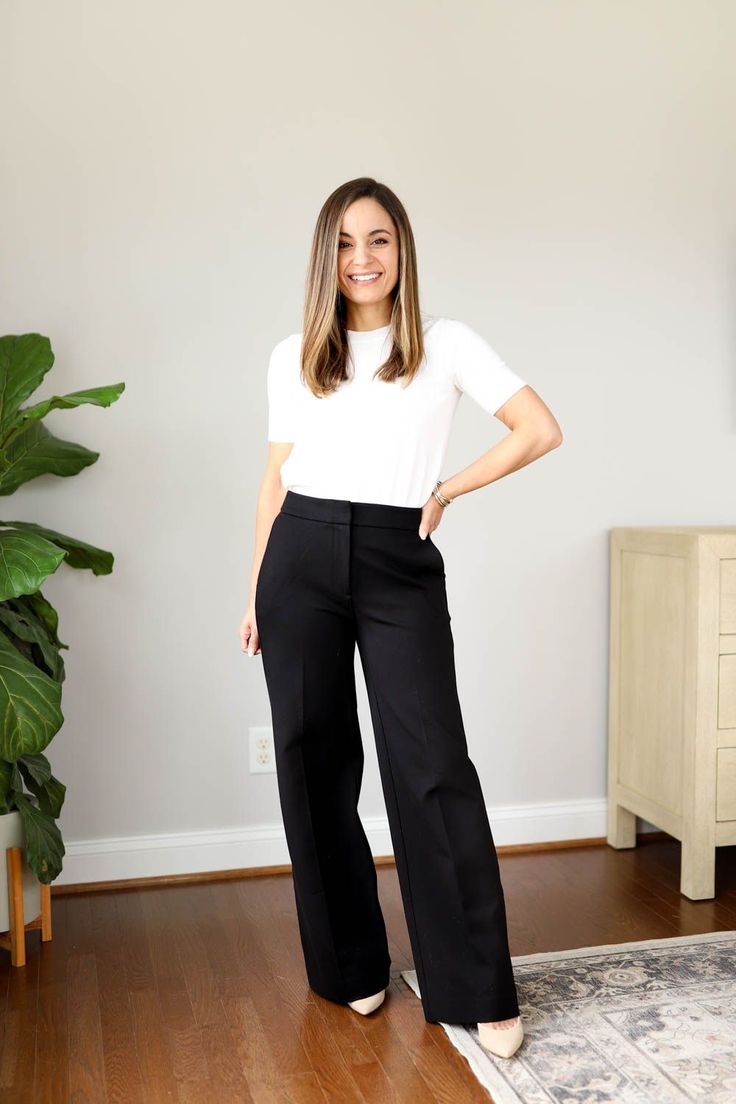 Petite friendly no hem pants | no hem petite pants | petite friendly pants | Boden hampshire pants Long Black Dress Pants Outfit, Trouser For Petite Women, Trousers Petite Women, Simple Interview Outfit Women, Petite Corporate Outfit, Petite Work Pants, Basic Simple Outfit, Wide Leg Pants For Petite Women, Black Trouser Outfit Women