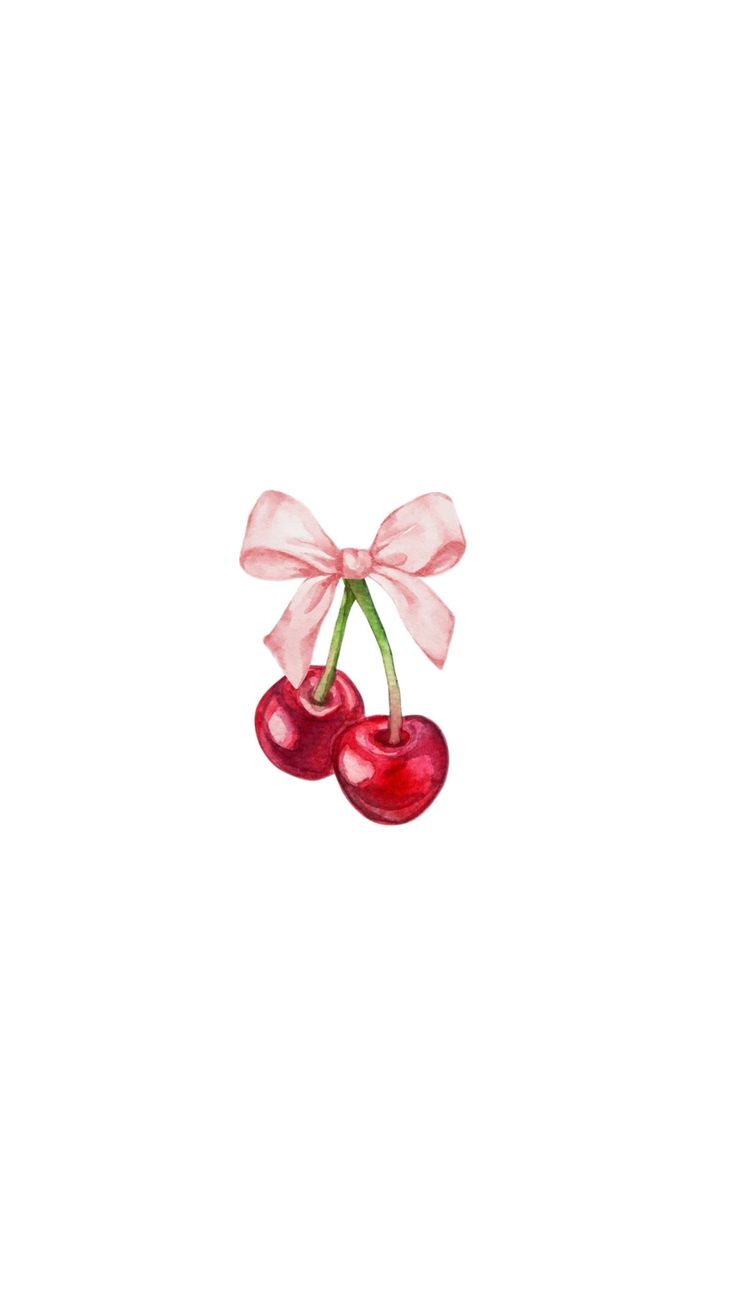 two cherries tied with a pink ribbon