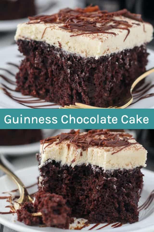 two pictures of a chocolate cake with white frosting