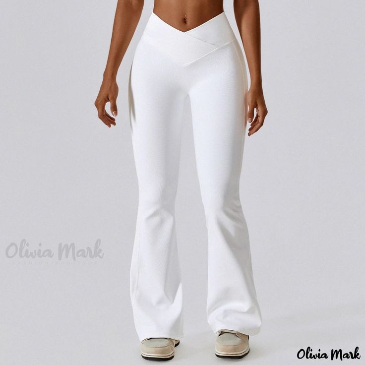 Olivia Mark - Cross High-Waisted Yoga Flare Pants Dance Fitness Wide Leg Pants Casual Butt-Lifting Workout Palazzo Pants Elastane Yoga Pants, High Stretch Yoga Pants Trousers, Solid Yoga Trousers For Workout, High Stretch Yoga Trousers, Solid Color Workout Yoga Trousers, High Stretch Yoga Trousers For Yoga, Workout Yoga Trousers, Solid Color Fitted Activewear With Wide Legs, Solid Color Wide Leg Fitted Activewear