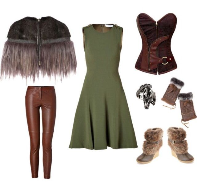 an assortment of clothing and accessories including boots