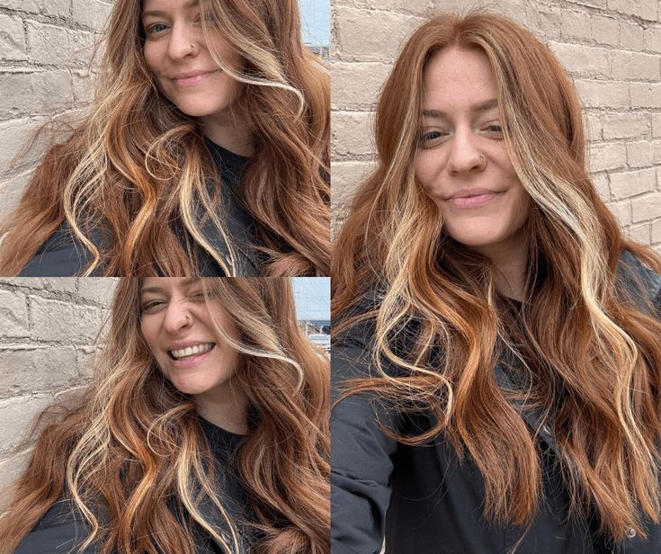 Dark Copper Hair Blonde Money Piece, Auburn Blonde Money Piece, Red Hair With Blonde Highlights Money Piece, Subtle Money Piece Red Hair, Red Head With Blonde Money Piece, Red Hair Maintenance, Redhead With Money Piece, Money Piece Balayage Red Hair, Red Head With Money Piece