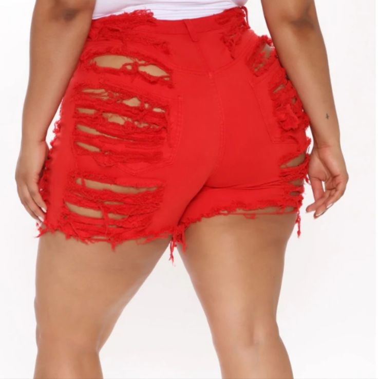 Fashion Nova Yes Now Distressed Shorts Size 16 Red They Won't Be Restocking This Color. Brand New Never Worn And They Are Stretchy Trendy Red Distressed Bottoms, Casual Distressed Red Bottoms, Casual Red Distressed Bottoms, Fashion Nova Shorts, Dark Denim Shorts, Womens Workout, High Waisted Black Jeans, Shorts Fashion, Black Jean Shorts