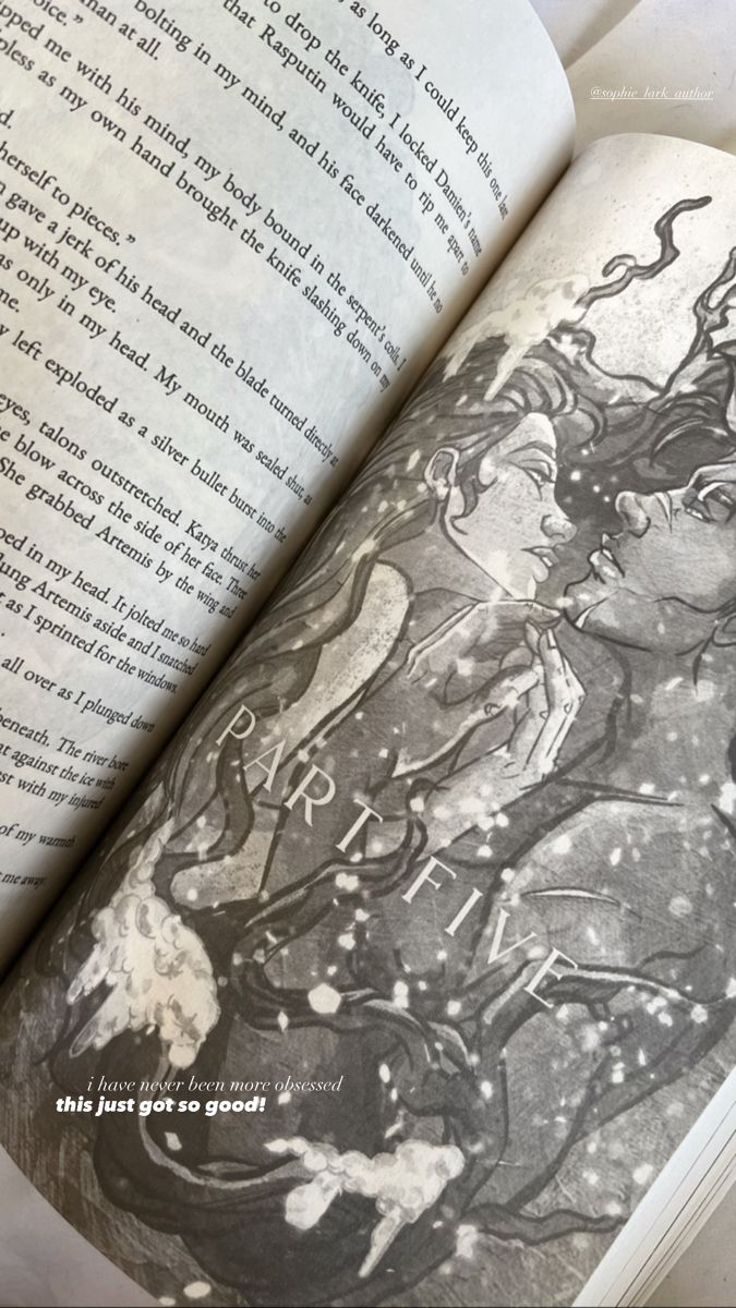 an open book with some drawings on the cover and inside pages in black and white