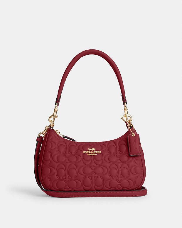 COACH® | Teri Shoulder Bag In Signature Leather Coach Shoulder Bag With Detachable Handle For Fall, Coach Bags Shoulder Bag, Versatile Coach Bags With Detachable Handle, Functional Coach Bag With Detachable Strap, Functional Coach Shoulder Bag With Detachable Strap, Functional Coach Shoulder Bag With Zipper, Coach Purses Aesthetic, Coach Terri Shoulder Bag, Functional Coach Crossbody Bag