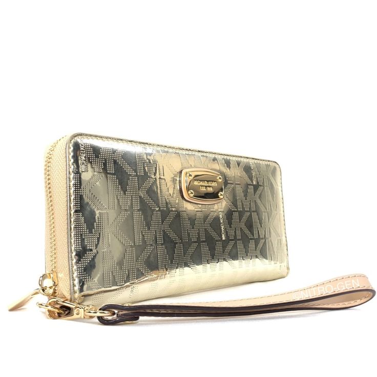 Michael Kors Jet Set Travel Continental Pale Gold Mirror Zip Around Wallet/Wristlet Brand New Sealed With Tags Model: 35s6mjsz7z * Pale Gold Mirror Logo Print Pvc * Golden Tone Hardware * Zip Around Style With Updated Logo Gold Tone Plate With Rounded Corners, And Smaller Block Lettering * Leather And Logo Print Fabric Interior Features (16) Card Slots And A Clear Id Slot * Interior Features A Zippered Coin Pocket And (6) Full Length Bill Compartments * Measures: 8.25" (L) X 3.75" (H) X 1.25" ( Michael Kors Elegant Clutch Wallet, Elegant Michael Kors Clutch Wallet, Gold Clutch Wallet With Gold-tone Hardware, Trendy Gold Rectangular Wallet, Travel Wallets With Gold-tone Hardware, Gold Clutch Wallet, Michael Kors Rectangular Everyday Clutch, Everyday Michael Kors Rectangular Clutch, Elegant Michael Kors Wallets With Card Slots