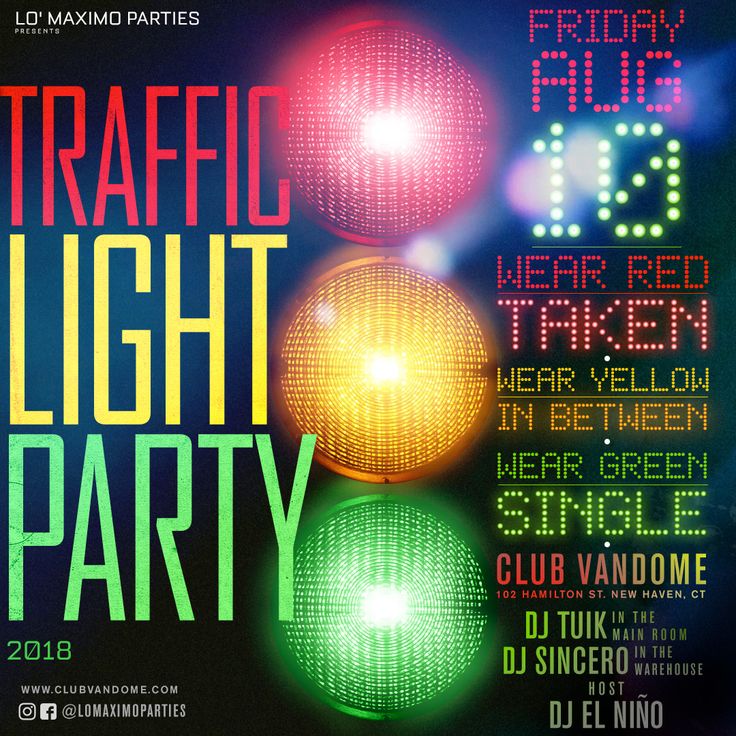 a poster for a party with different colored lights